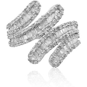 Bague en argent sterling avec diamant blanc en spirale, 1,78 carat total, taille baguette, pour fiançailles et mariage, bijoux fins pour femme - Product Image 1
