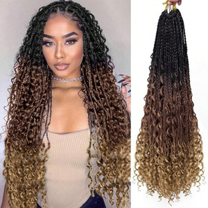 Trenzas Africanas <span class=keywords><strong>de</strong></span> Tres Hebras, Cabello <span class=keywords><strong>de</strong></span> Crochet, Trenzas Despeinadas Estilo Río Volador, 14, 18 y 24 Pulgadas, Trenzas Boho, Faux Locs <span class=keywords><strong>de</strong></span> Diosa - Product Image 2