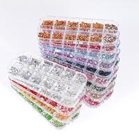 Kit de 12 grilles de strass à dos plat pour ongles, breloques multi-tailles en cristal AB, pierres précieuses en diamant, décorations pour nail art