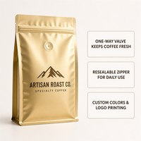 Sacs à café en papier kraft imprimés sur mesure en gros avec valve unidirectionnelle et fermeture éclair refermable pour emballage alimentaire
