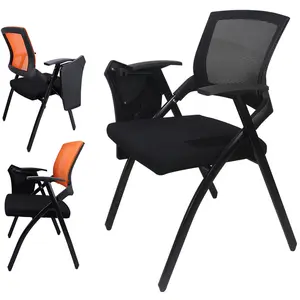 Silla de entrenamiento ergonómica plegable para el aula a precio barato, sillas escolares de plástico con pie de acero de 46cm con bloc de notas