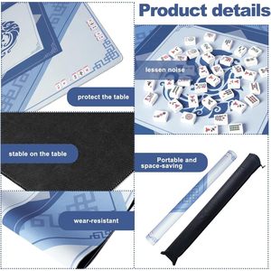 Alfombrilla de juego de Mahjong azul de 31,5 pulgadas, bolsa negra plegable portátil, funda antideslizante con reducción de ruido para tarjetas, decoración de fiestas de dominó - Product Image 3