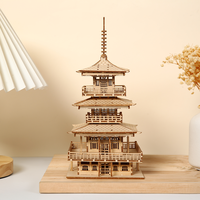 Vente en gros de puzzles en bois 3D, modèle de pagode à trois étages, puzzles en bois 3D DIY pour adultes, architecture ancienne asiatique, kit d'assemblage artisanal