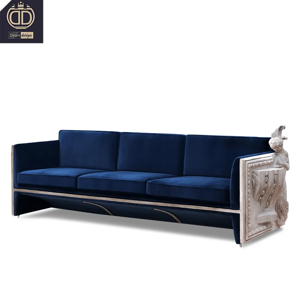ホワイトブルーアッパークラス洗練された有名な家具ソファ像デザイン精巧なベルベットのソファセットリビングルームソファ