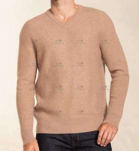 Fabricant de tricots Pull en pur cachemire côtelé sur mesure pour hommes pulls italiens en <span class=keywords><strong>laine</strong></span> mérinos tricotés gaufrés de luxe <span class=keywords><strong>à</strong></span> col en V pour hommes - Product Image 1