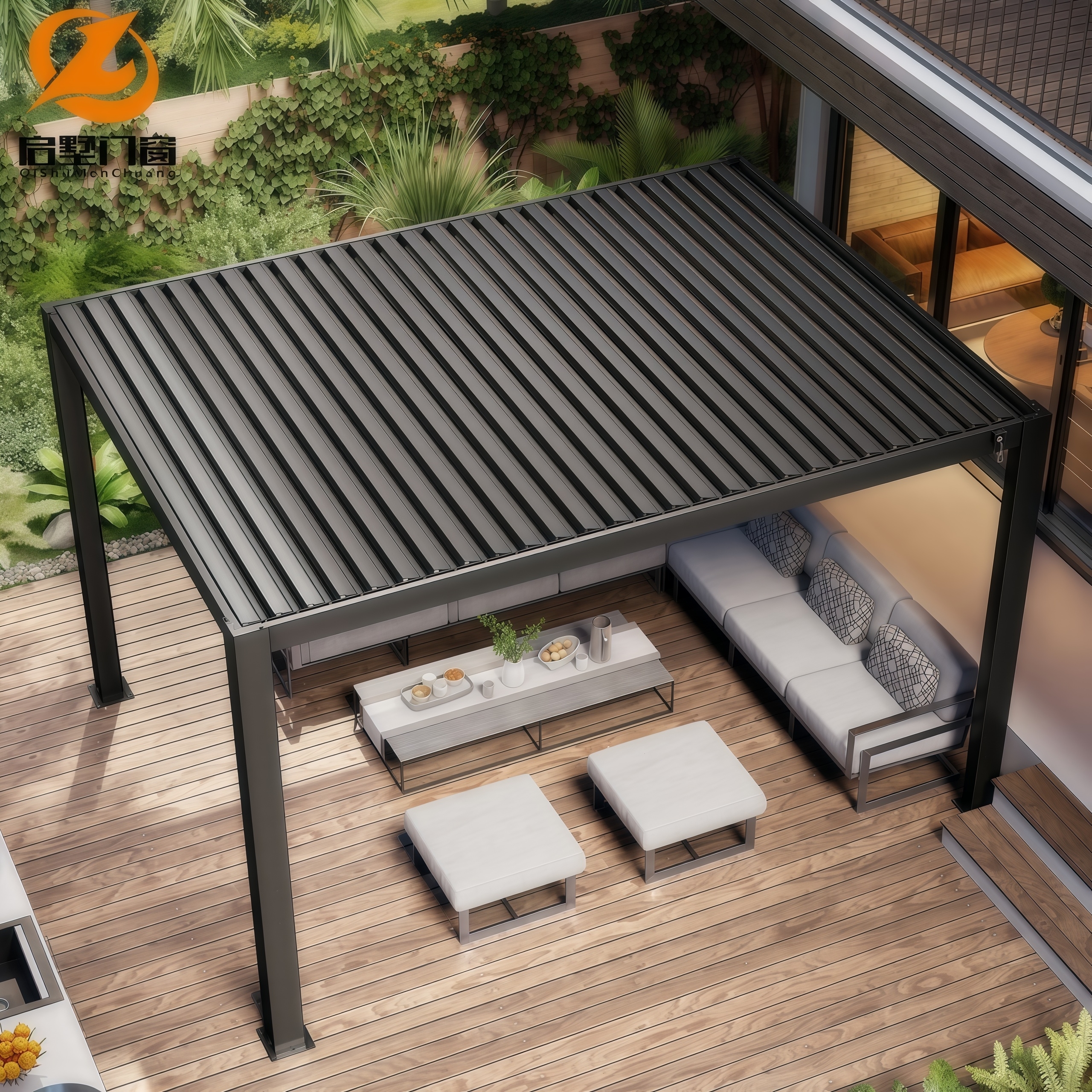 Automatic Motorized Aluminum Luxury Pergola Louvered Roof System CE Certified Garden Buildings Remote Control Customizable Sizes · image 2