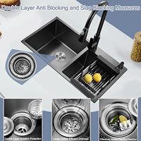 Tarjas De Cocina Noir Deux Cascades Double Bol Évier À La Main En Acier Inoxydable Résistant Aux Rayures Évier De Cuisine Intelligent