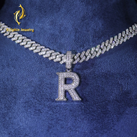 Collier Pendentif Lettre R Moissanite Iced Out avec Anneau de Suspension en Argent 925, Style Hip Hop pour Hommes et Femmes