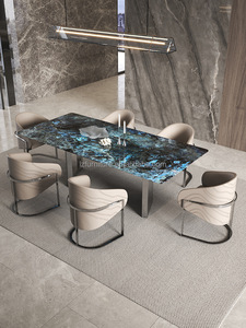 Mesa de Comedor Rectangular de Diseño con Cubierta de Mármol Azul y Negro, Base de Acero Inoxidable, para 8-10 Personas, Muebles para Restaurante, Hotel, Villa - Product Image 2