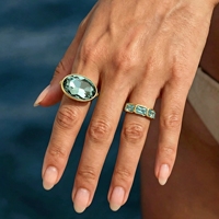 Bague de mariage en acier inoxydable plaqué or 18 carats avec grand diamant ovale bleu, bijou cadeau pour femme