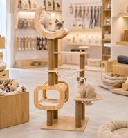 Structure d'escalade pour chat moderne, lit et arbre en un seul ensemble, en bois massif et corde de sisal, 4 niveaux, emballé en carton, usage domestique