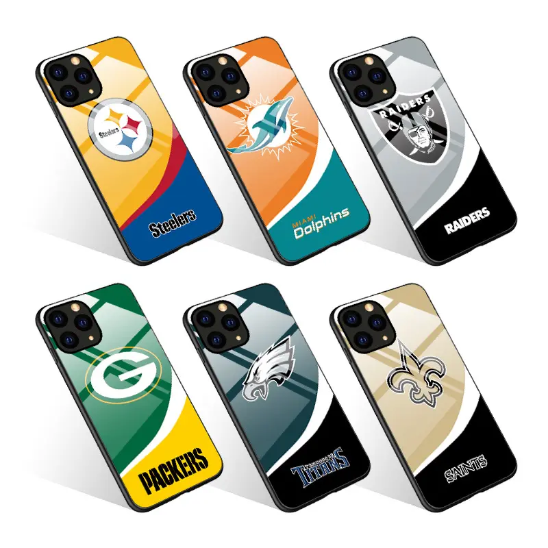 NFLフットボール32チームガラス電話ケースカスタムロゴデザイナー電話ケースforiPhone 12 11 Pro Max XR XS 8 7 Plus