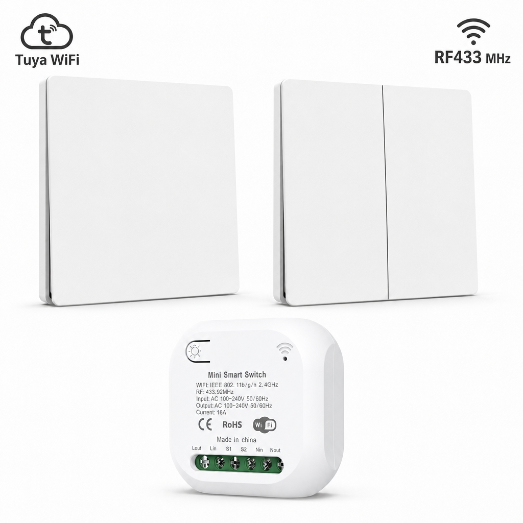 For Tuya Smart WiFi Wireless Wall Switch Push Button Panel Light Switches No Battery Required Remote Timing Relay Smart Life 16A · image 1