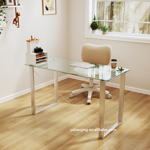 Escritorio de vidrio <span class=keywords><strong>templado</strong></span> moderno de fábrica de Foshan, muebles de oficina de vidrio de acero inoxidable con cajón, <span class=keywords><strong>mesa</strong></span> de <span class=keywords><strong>estudio</strong></span> para adultos - Product Image 4