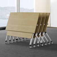 Nouvelle conception de table de réunion minimaliste en bois avec roulettes, table de formation pliable et amovible pour l'école et le bureau