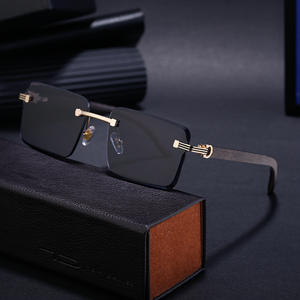 Lunettes de soleil sans monture personnalisées à découpe diamant pour hommes, verres PC noirs UV400, branches légères effet bois, style Instagram - Product Image 1