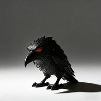 Statue de corbeau gothique à yeux rouges imprimée en 3D, sculpture d'oiseau vintage, ornement d'Halloween, décoration de bureau hautement détaillée et texturée