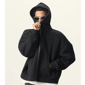 Custom 350 GSM Cotton Blend Punk Style Full <b>Zip</b> Hoodie Boxy Fit Heavyweight Streetwear Factory OEM Manufacturer Bulk Men Hoodie - Product Image 1