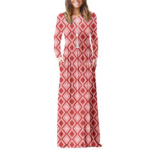 Gaun Maxi polos longgar lengan panjang wanita, Gaun panjang kasual dengan saku Logo kustom kualitas tinggi - Product Image 2