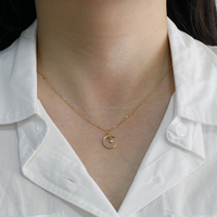 Collier personnalisé en or véritable 14 carats AU585, pendentif lune en or massif avec zircon, pour cadeaux de mariage