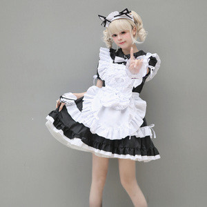 Japanese Cute Maid Costume Black Burgundy Women Adult Stage Performance Dress Cosplay Costume With Label And Tags - Product Image 1