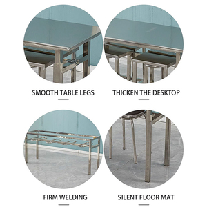 Ensemble table et chaises en acier inoxydable pour 4/6/8 personnes Chaises <span class=keywords><strong>de</strong></span> table à manger connectées pour le personnel <span class=keywords><strong>de</strong></span> la cantine Fast Food et <span class=keywords><strong>Snack</strong></span> <span class=keywords><strong>Bar</strong></span> - Product Image 6