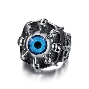Bague Homme Punk en Acier Inoxydable 316L Étanche avec Gemmes Multicolores Vertes et Bleues, Motif Crâne et Griffe Œil de Démon Audacieux – Cadeau Idéal pour Lui - Product Image 4
