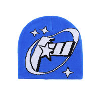 Bonnet tricoté personnalisé à faible MOQ, imprimé intégral jacquard, style Y2K gothique, sans revers, pour l'hiver, avec logo
