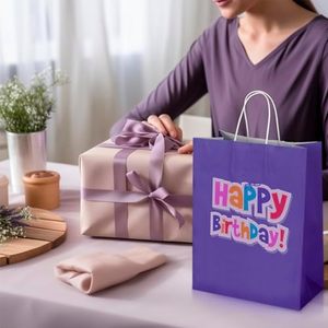 Bolsas de Papel Kraft Moradas con Asas, para Fiestas de Cumpleaños, Compras, Reciclables, Personalizables, para Llevar Comida - Product Image 6