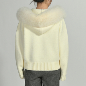 Wholesale <strong>Ladies</strong> Breathable Dyed Knitted Coat <strong>Hooded</strong> Zipper Autumn Removable Fuzzy Real Fox Fur Collar Wool Knit <strong>Cardigan</strong> - Product Image 6