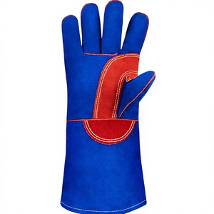 Blue Leather <b>Cow</b> Split Leather Welder Gloves with Reinforced One Piece Back Welding Gloves Welder Full Lined Welding Gloves - Product Image 2