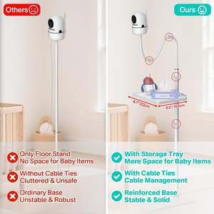 Soporte de Suelo con Trípode y Altura Ajustable, con Wi-Fi, para Monitor de Bebé, con Bandeja de Almacenamiento, Compatible con <span class=keywords><strong>HelloBaby</strong></span> Pro y Eufy Owlet - Product Image 3