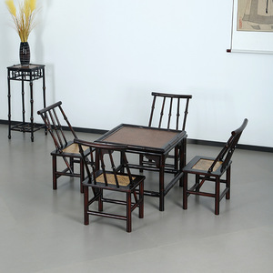 Retro Bamboo Woven Tea Table Set Red Bamboo Small Square Table With Chairs Chinese Style Garden Furniture For Outdoor Use - Product Image 2