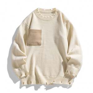 Sweat-shirt unisexe effet vieilli 2026 – Collection Automne Hiver – Coupe ample – Texture de haute qualité – T-shirt long homme style Hip-Hop à bords effilochés - Product Image 2