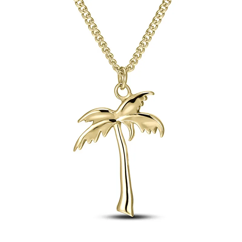 Hawaiian Stil Kleine Gold Tropical Palm Coconut Baum Mädchen Anhänger Edelstahl Halskette