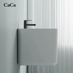 CaCa High Standard Ceramic bathroom sink half pedestal wash basin sink Wall Mounted Washbasin with Smart mirror and cabinet