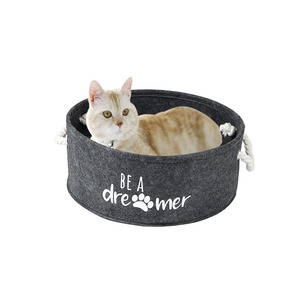 Panier de rangement en feutre de style tambour, pliable, amovible et lavable pour une organisation efficace et l'utilisation pour chat/chien - Product Image 1
