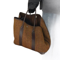 Sac fourre-tout rétro en lin et coton à chevrons, grande capacité, sac à bandoulière décontracté avec garniture en cuir, sac à main de style urbain pour tous les jours