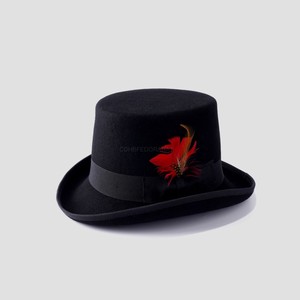 Bán Buôn Chất Lượng Cao Màu Đen <span class=keywords><strong>Top</strong></span> <span class=keywords><strong>Hat</strong></span> 100% Len Người Đàn Ông Cảm Thấy Lincoln <span class=keywords><strong>Top</strong></span> Mũ - Product Image 1