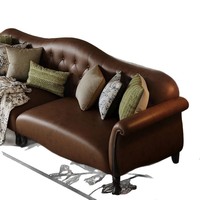 Canapé monoplace en cuir véritable, style rétro américain, pour petit appartement, style antique, noir et marron, pour salon, avec rembourrage en mousse