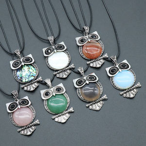 שרשרת סגנונות אתניים וינטג שרשרת מסיבות עם טורקיז, תליון ינשוף מצופה זהב לנשים גברים בנות - Product Image 2