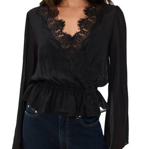 Chemise à manches longues en dentelle transparente pour femmes, haut décontracté de haute qualité, printemps-automne, sexy, chemisier, chemise courte - Product Image 1