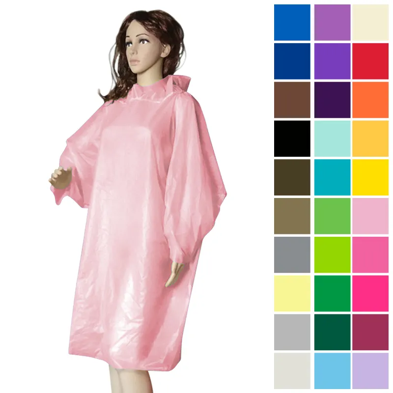 Manufacturer Vacuum packaging plastic pvc transparent disposable raincoat waterproof with sleeves