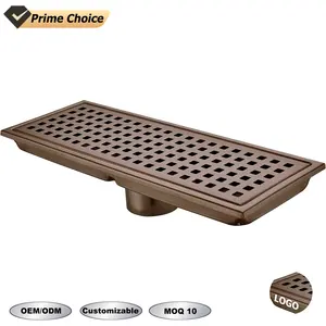 Custom Removable Cover Grid Grate Bathroom Sink 304 Stainless Steel Brushed Bronze Finished Antique Copper Linear Floor Drain