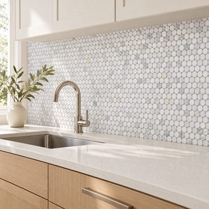 Mosaïque ronde en marbre doré de Carrare, mosaïque en pierre naturelle pour salle de bain, douche, mur, sol, crédence de cuisine, rénovation de villa - Product Image 5