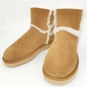 Botas de neve para mulheres, botas térmicas de qualidade com cano alto, estilo de pele de carneiro genuíno, para inverno HQB-WS011