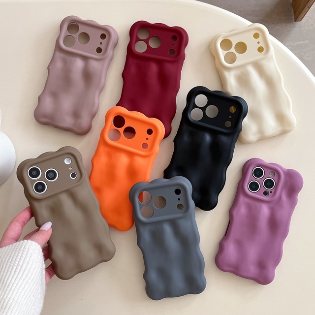 Wavy 3D Meteorite Bubbles Frosting Solid Color Wave Wrinkled Soft TPU Shockproof Case for iPhone Air 17 16 15 Plus 14 13 Pro Max