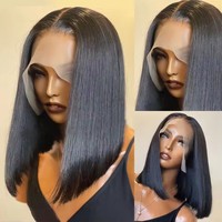 Perruques Courtes Bob Lisses en Cheveux Humains Pas Chères, Perruques Lace Front en Cheveux Humains Brésiliens Bruts, Perruques Full HD Lace Frontal pour Femmes Noires