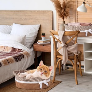 Cesta de Regalo Navideña de Cuerda Tejida Vacía con Lazos, Moño y Bolsa, Cofre Decorativo Vacío para Regalos con Asas, Decoración del Hogar - Product Image 5