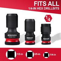 Adaptador de Broca Geinxurn Cuadrado Hexagonal 1/4 3/8 1/2 S2 de Grado Industrial Negro+Rojo, Conversión Rápida y Fácil para Taladro de Impacto
